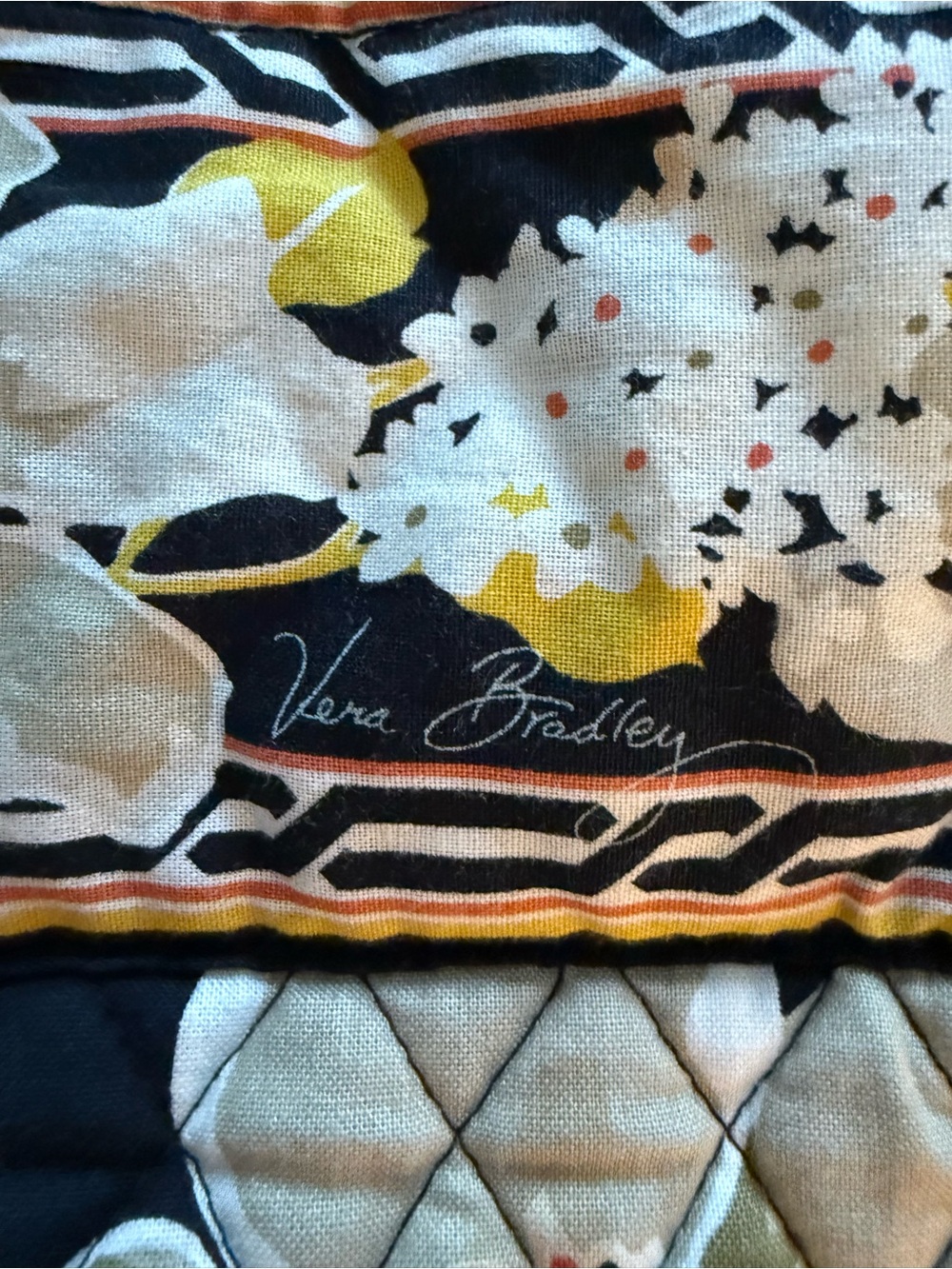 Vera Bradley Quilted Floral Print in Black, White & Yellow